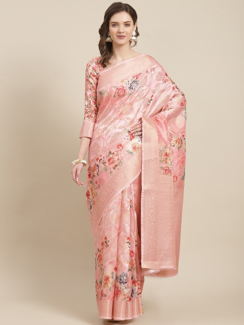 

SHANGRILA Pink Art Silk Kasavu Saree