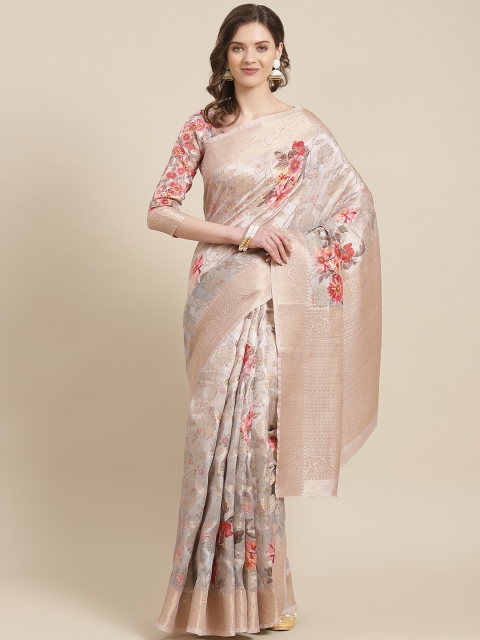 

SHANGRILA Grey Floral Zardozi Art Silk Kasavu Saree