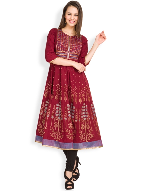 

Vishudh Women Maroon Printed Anarkali Kurta
