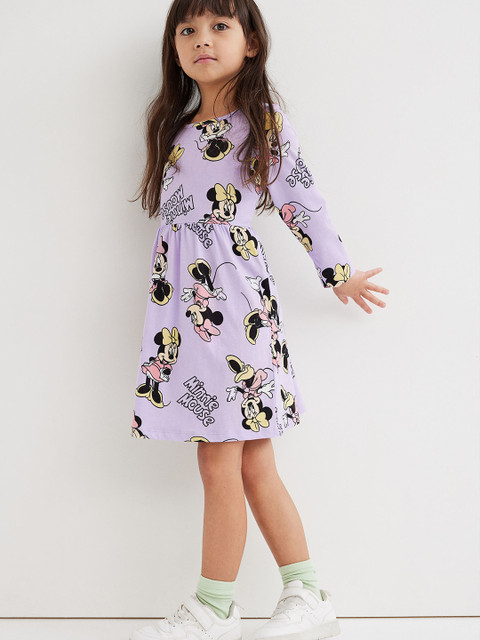 

H&M Girls Purple Minnie Mouse Printed Cotton Jersey Dress