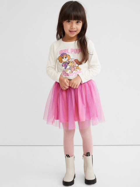 

H&M Girls Pink & White Printed Frozen Top With Skirt