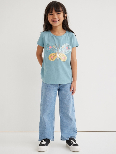 

H&M Girls Turquoise Blue Interactive-Motif Top