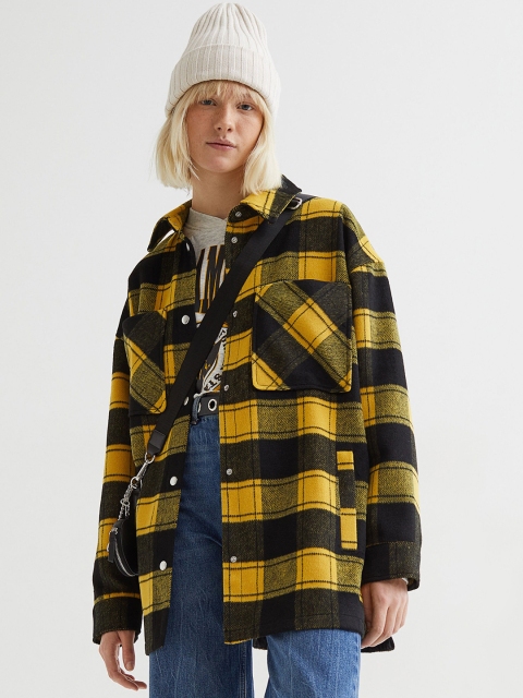 

H&M Women Yellow & Black Brushed Twill Shacket