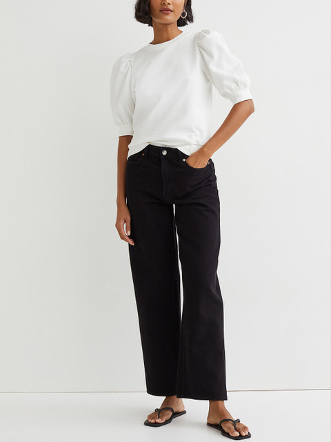 

H&M Women White Pure Cotton Puff-Sleeved Top