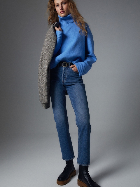 

H&M Women Blue Oversized Polo-Neck Jumper