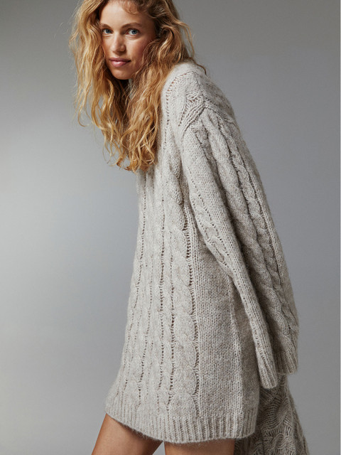 

H&M Women Beige Wool-blend Cable-knit Jumper