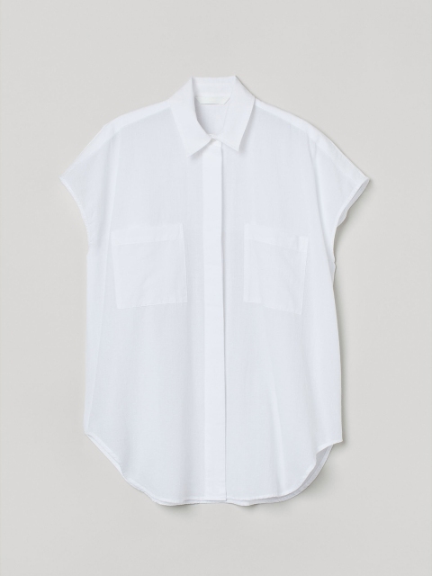 

H&M Women White Pure Cotton Sleeveless Poplin Shirt