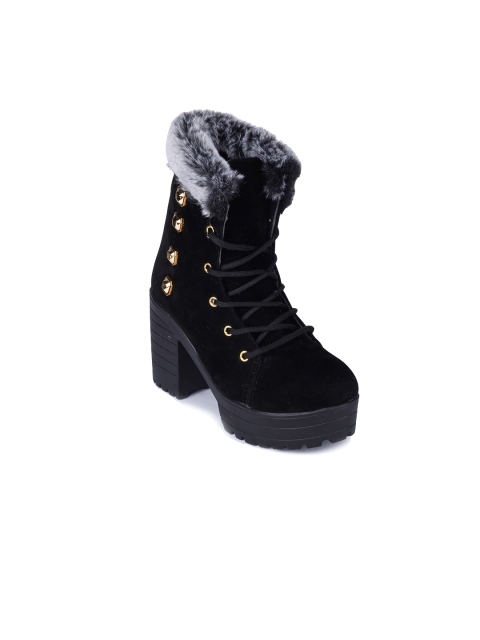 

VAYONAA Black Suede High-Top Block Heeled Boots