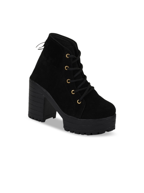 

VAYONAA Woman Black Suede High-Top Block Heeled Boots