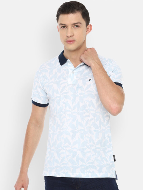 

Van Heusen Sport Men Blue & White Cotton Floral Print Polo Collar T-shirt
