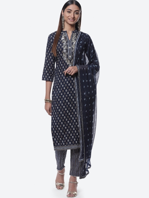 

Biba Women Blue Printed Pure Cotton Unstitched Dress Material