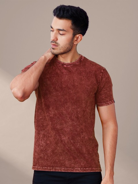 

The Souled Store Men Maroon Acid Wash Dyed T-shirt