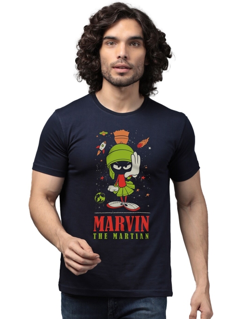

The Souled Store Men Navy Blue & Green Looney Tunes Printed Cotton T-shirt