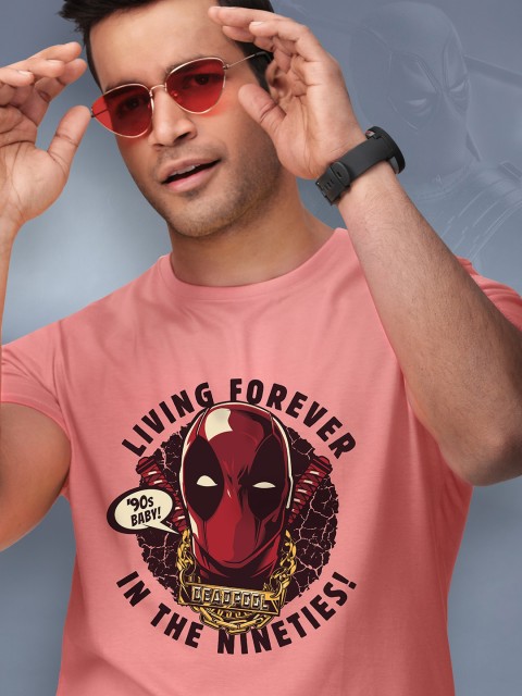 

The Souled Store Men Pink & Red Deadpool Printed Cotton T-shirt