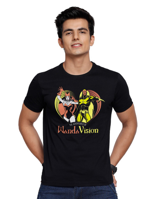 

The Souled Store Men Black & Yellow Wanda Vision Printed Cotton T-shirt