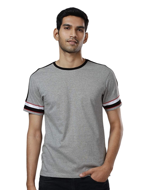 

The Souled Store Men Grey Melange & Black Cotton T-shirt