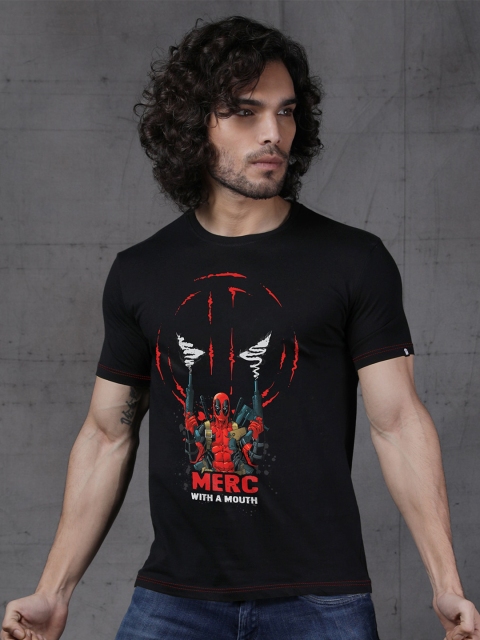 

The Souled Store Men Black & Red Cotton Deadpool Print T-shirt