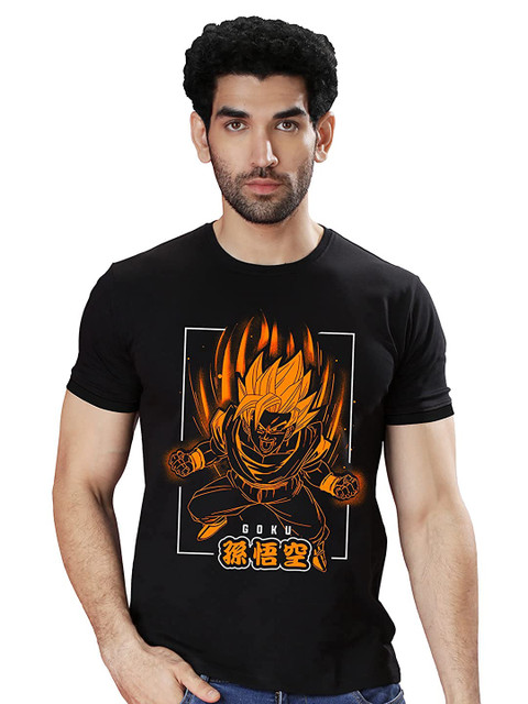 

The Souled Store Men Black & Orange Dragon Ball Z Printed Cotton T-shirt