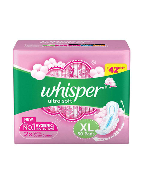 

Whisper Ultra Soft Sanitary Pads XL - 50 Pads, Pink