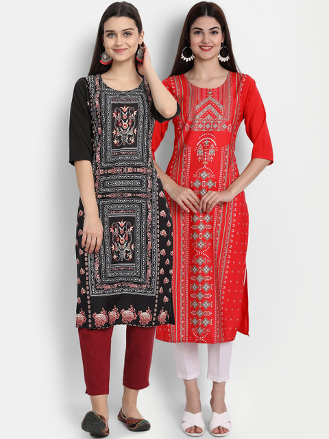 

7Threads Women Pack Of 2 Kurtas, Black