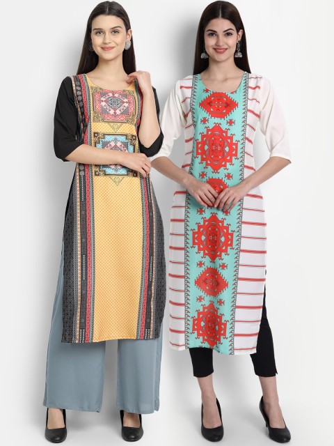 

7Threads Women Pack Of 2 Crepe Digital Print Straight Kurta, Black