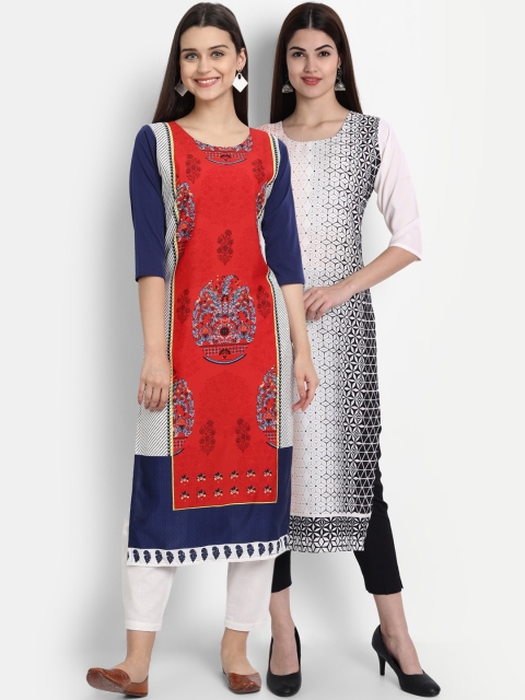 

7Threads Women Pack Of 2 Digital Print Straight Kurta, Red