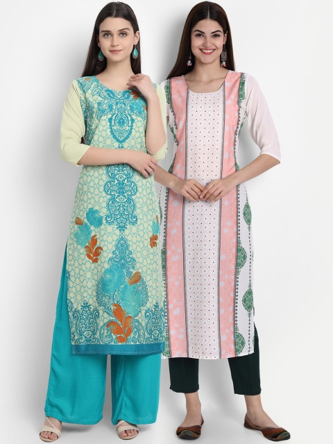 

7Threads Women Pack Of 2 Digital Print Straight Kurtas, Pink