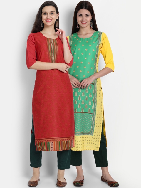 

7Threads Women Pack Of 2 Kurtas, Red