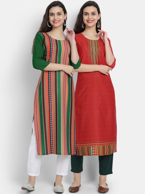 

7Threads Women Pack Of 2 Kurtas, Red