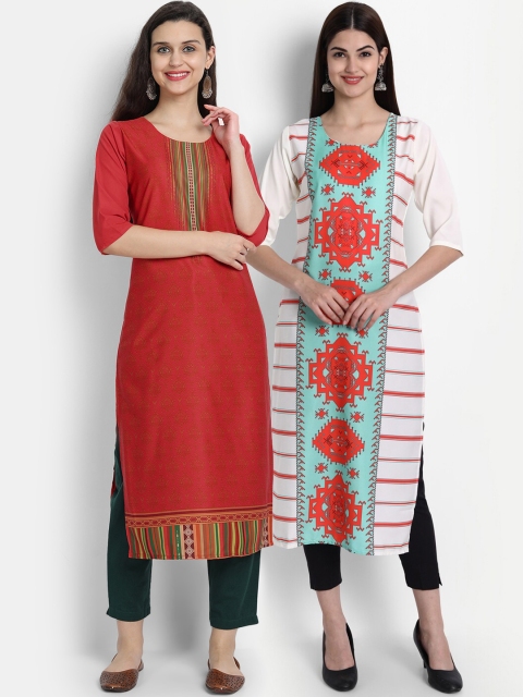

7Threads Women Pack Of 2 Kurtas, Red