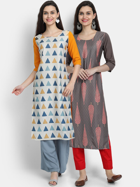 

7Threads Women Pack Of 2 Digital Print Straight Kurtas, Green