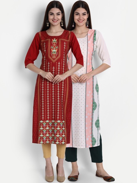 

7Threads Women Pack Of 2 Kurtas, Red