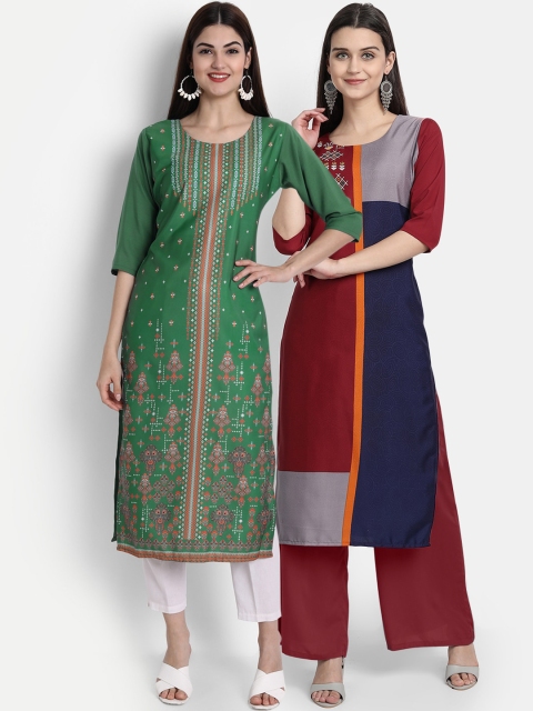 7Threads Women Pack Of 2 Kurtas, Green