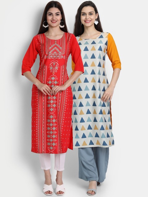 

7Threads Women Pack Of 2 Kurtas, Red