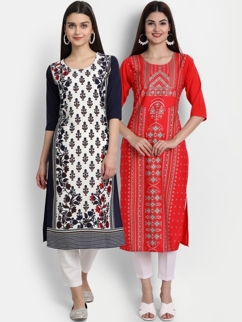 

7Threads Women Pack Of 2 Kurtas, Red