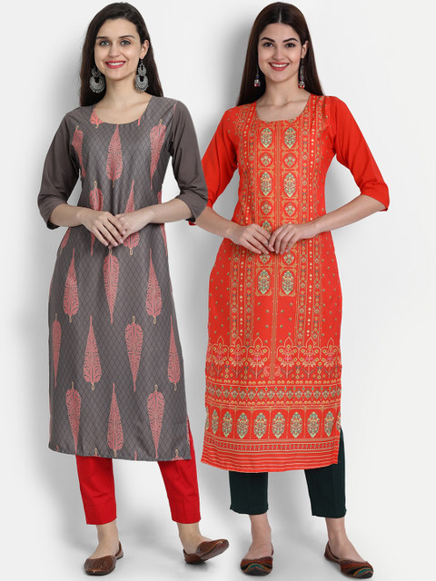 

7Threads Women Pack Of 2 Kurtas, Grey