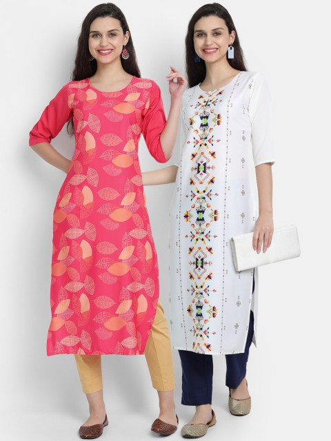 

7Threads Women Pack Of 2 Digital Print Straight Kurtas, Pink