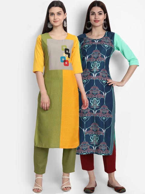 

7Threads Women Pack Of 2 Kurtas, Yellow