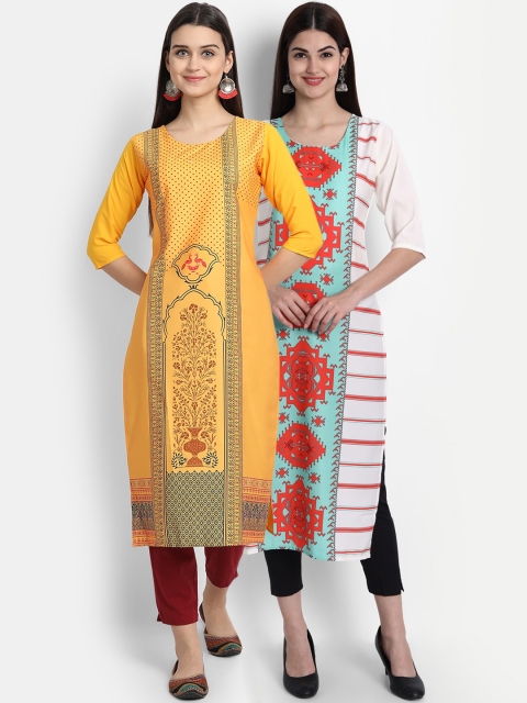 

7Threads Women Pack Of 2 Kurtas, Yellow