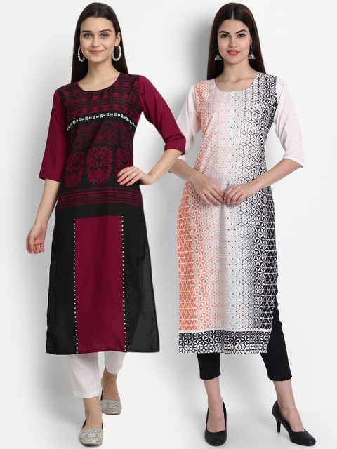 

7Threads Women Pack Of 2 Kurtas, Maroon