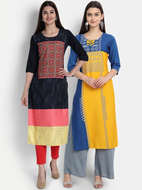 

7Threads Women Pack Of 2 Kurtas, Black