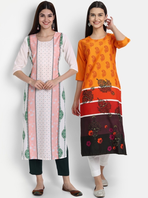 

7Threads Women Pack Of 2 Digital Print Straight Kurtas, Pink