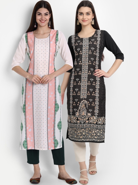 

7Threads Women Pack Of 2 Kurtas, Black