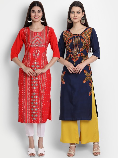 

7Threads Women Pack Of 2 Kurtas, Red