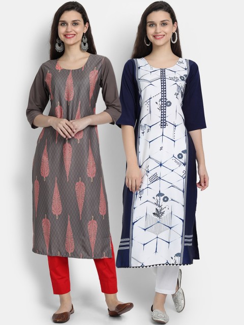 

7Threads Women Pack Of 2 Kurtas, Brown