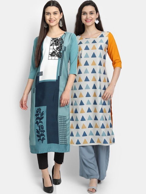 

7Threads Women Pack Of 2 Digital Print Straight Kurta, Green