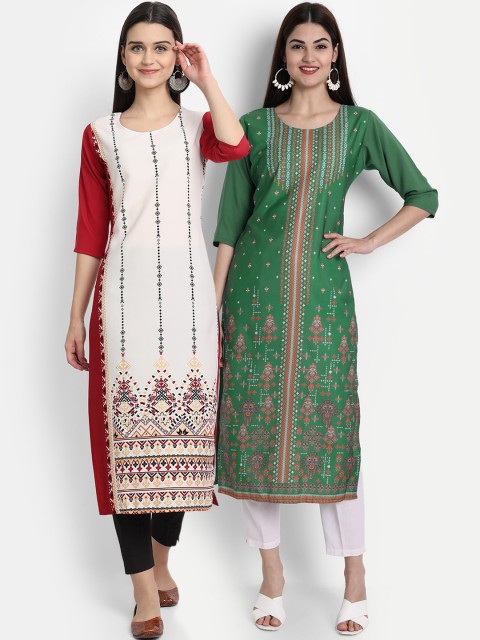 

7Threads Women Pack Of 2 Kurtas, Green