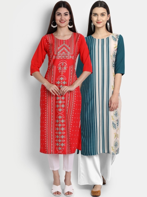 

7Threads Women Pack Of 2 Kurtas, Red