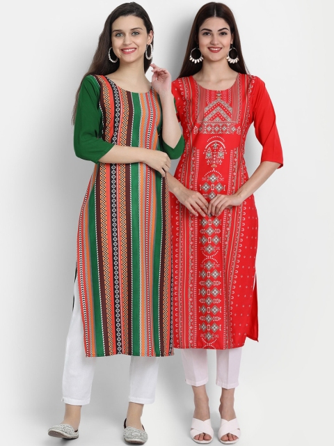

7Threads Women Pack Of 2 Kurtas, Red