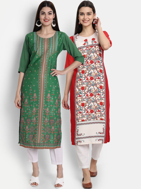 

7Threads Women Pack Of 2 Kurtas, Green